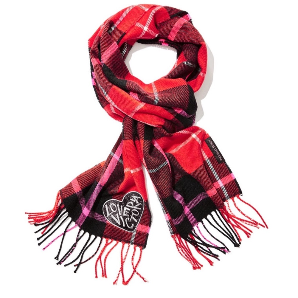 Victoria secret red plaid tartan scarf